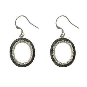Black and White Pave CZ Oval Earrings
